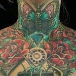 Tattoos - Deathhead moth and roses fancy neck piece coverup - 123670